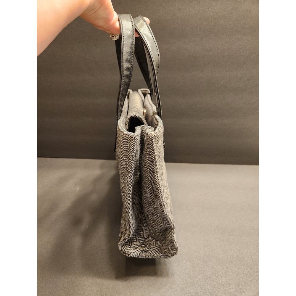 LIZ CLAIBORNE Vtg Double Top Handle Purse Grey Black Wool Tweed Grannycore Mob - Picture 10 of 12